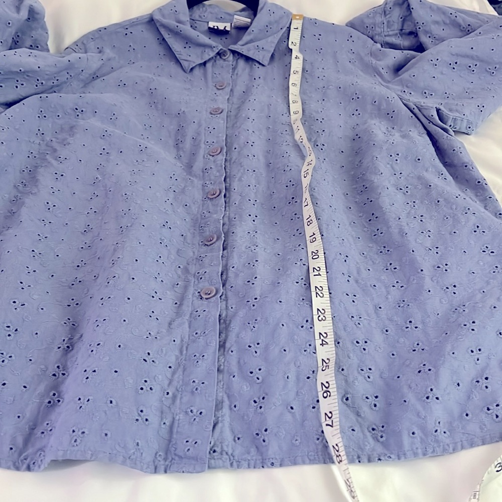 JM Collection Women Linen Button Down Shirt Long Sleeve Collared Sx 1X Blue Eyel - Picture 7 of 8